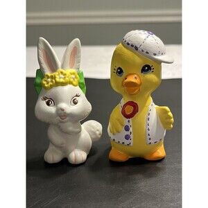Vintage Ceramic Hand Painted Bunny Rabbit Chick Figurines Easter